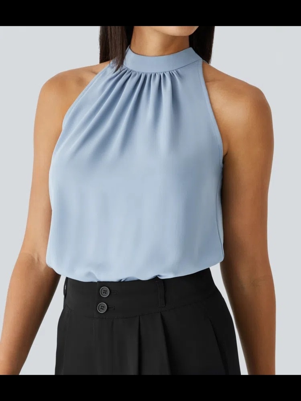 HALARA Sky Blue High-Neck Keyhole Back Sleeveless Blouse